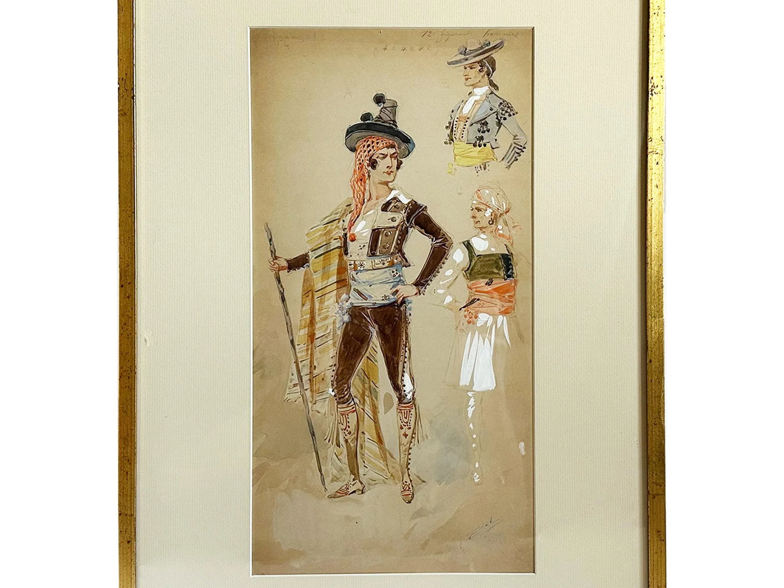 1908 "Torero" Antique Italian Bullfighter Costume Design Painting Watercolor on Paper by Alfredo Ede - 3