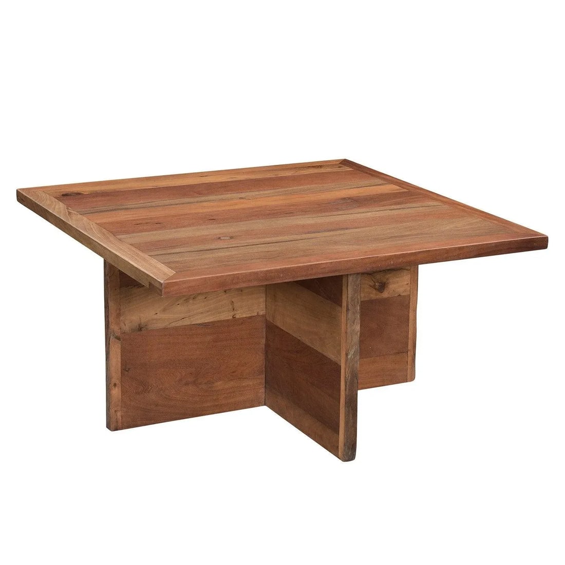 1990s Solid Wood Square Coffee Table With Pull Out Seating Stools - 2