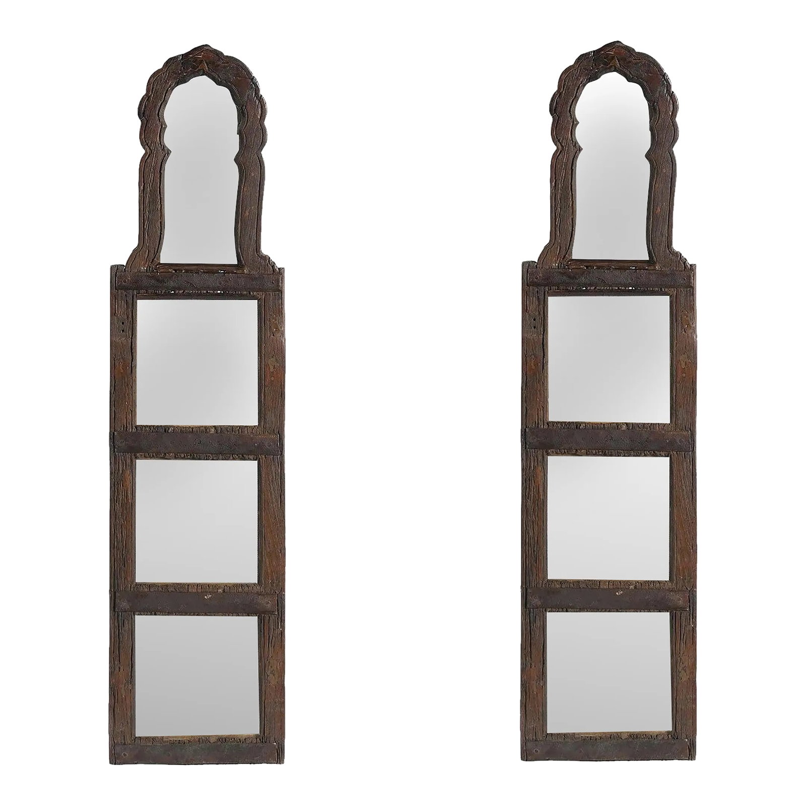 Rustic Ranch Style Antique Spalted Aged Wood Wall Panels With Glass - Set of 2: Dimensions: Each Panel - 11" W X 1" D X 44" H This Rustic Ranch Style Aged Wood With Glass Wall Hanging is a captivating set of two pieces that seamlessly blend the charm of aged wood with the