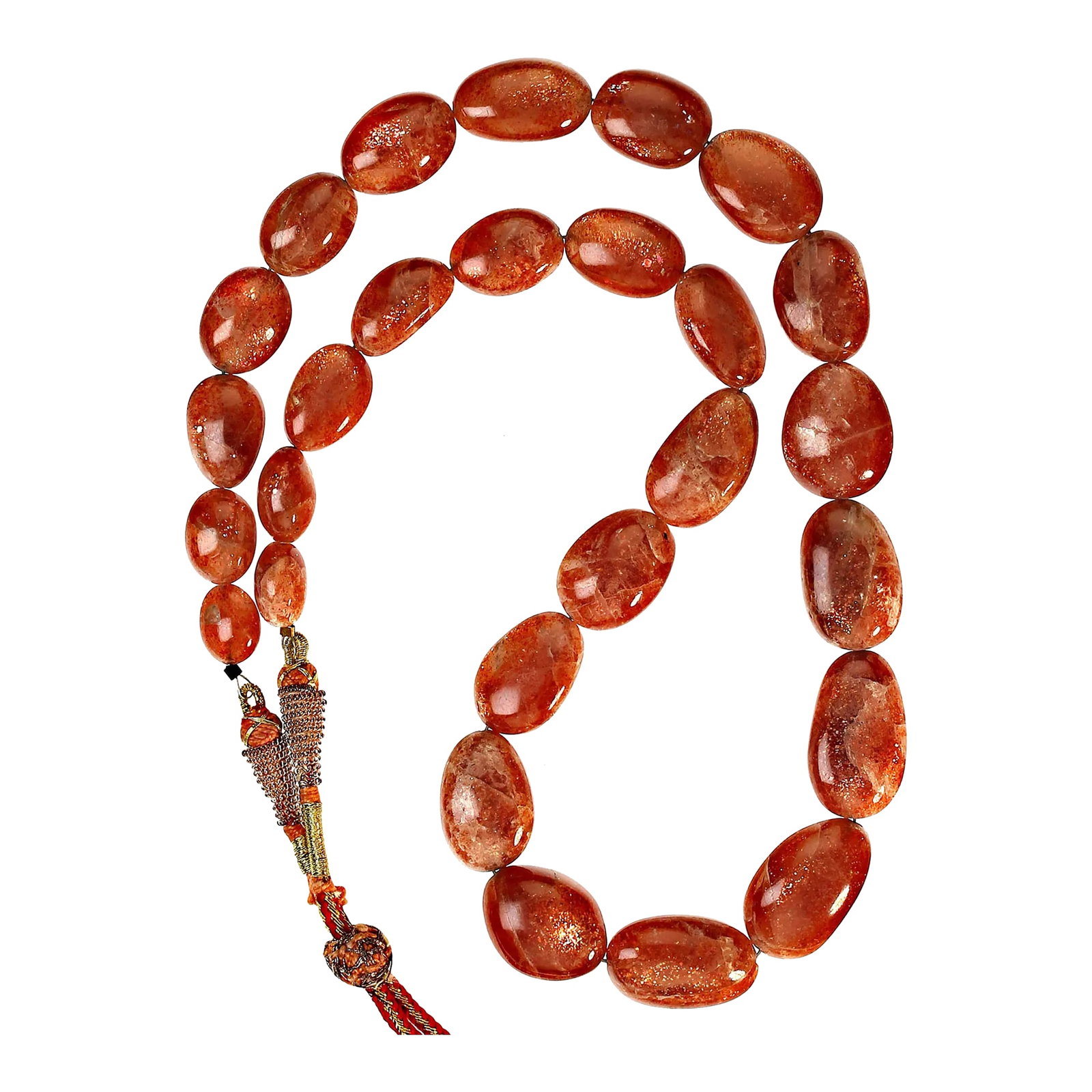 Graduated African Sunstone Necklace: This is part of Chairish's Costume Jewelry assortment. Description: Illuminate your style with this glorious African Sunstone necklace that sparkles and dances with every movement. Featuring 21
