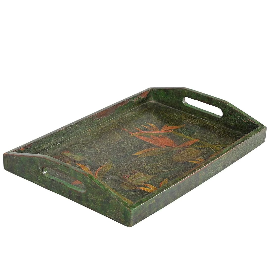 Vintage 18" X 12" Large Wooden Tray With Floral Hand Painting - 3