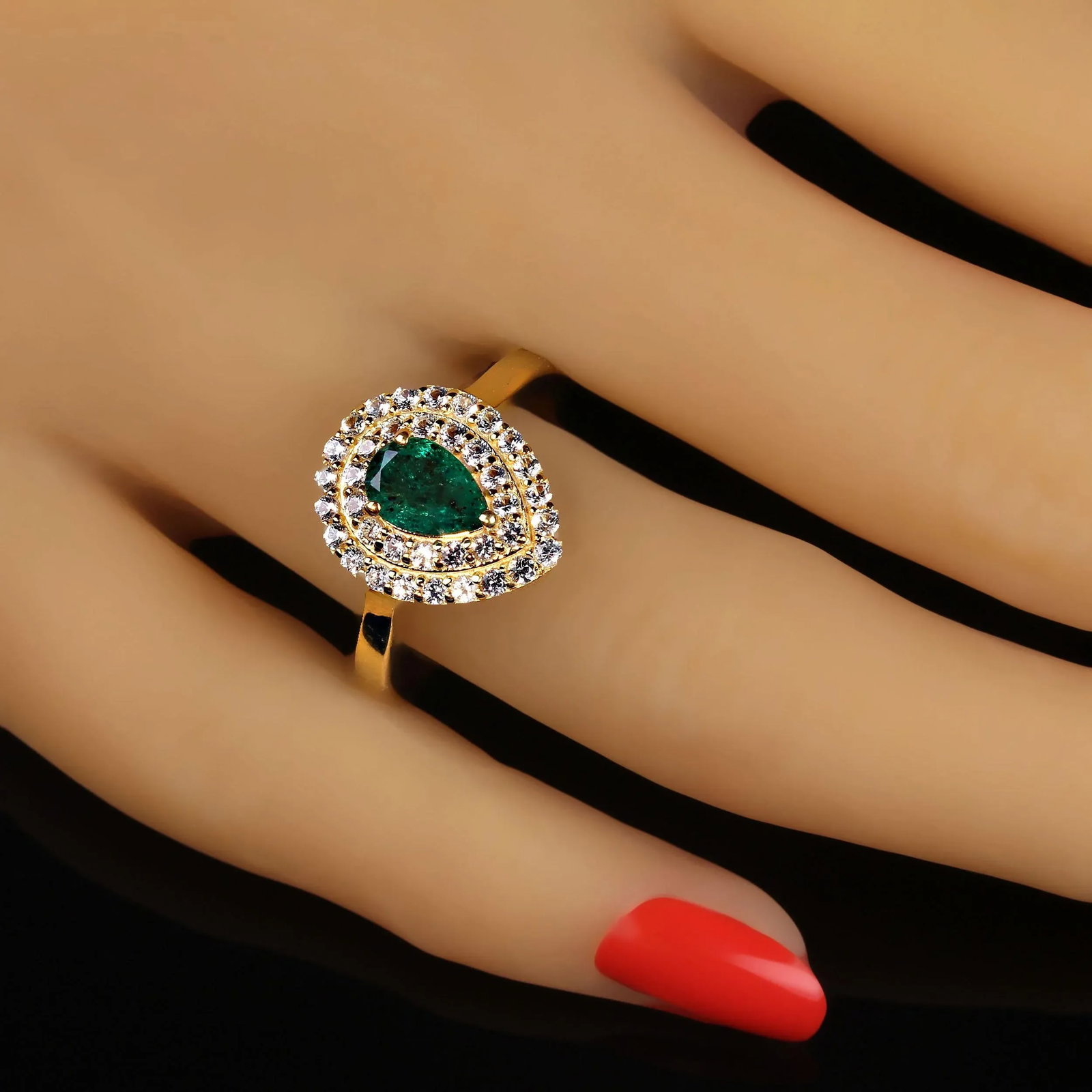 Emerald and White Sapphire Ring Size 8.25 - 2