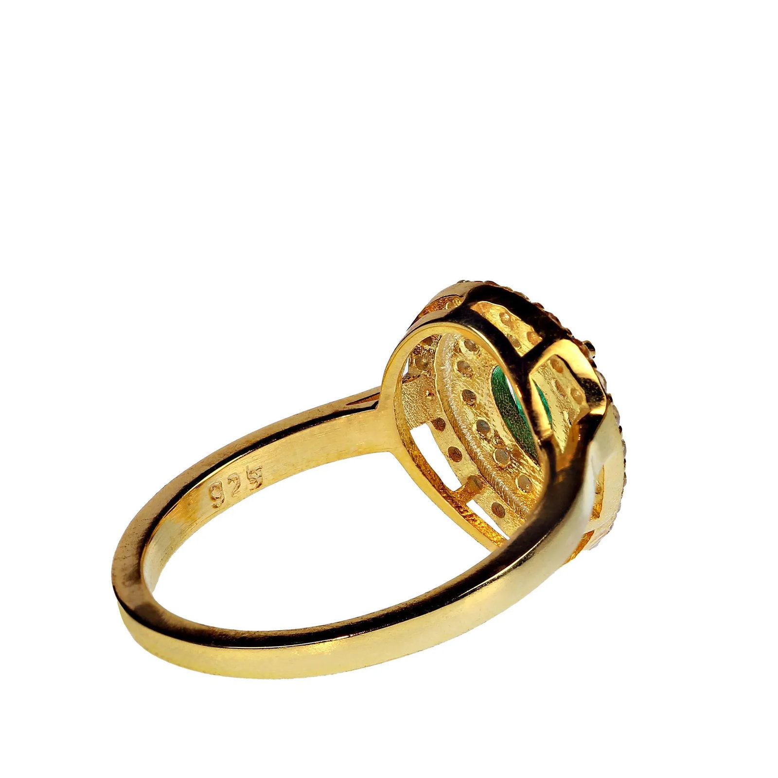 Emerald and White Sapphire Ring Size 8.25 - 3