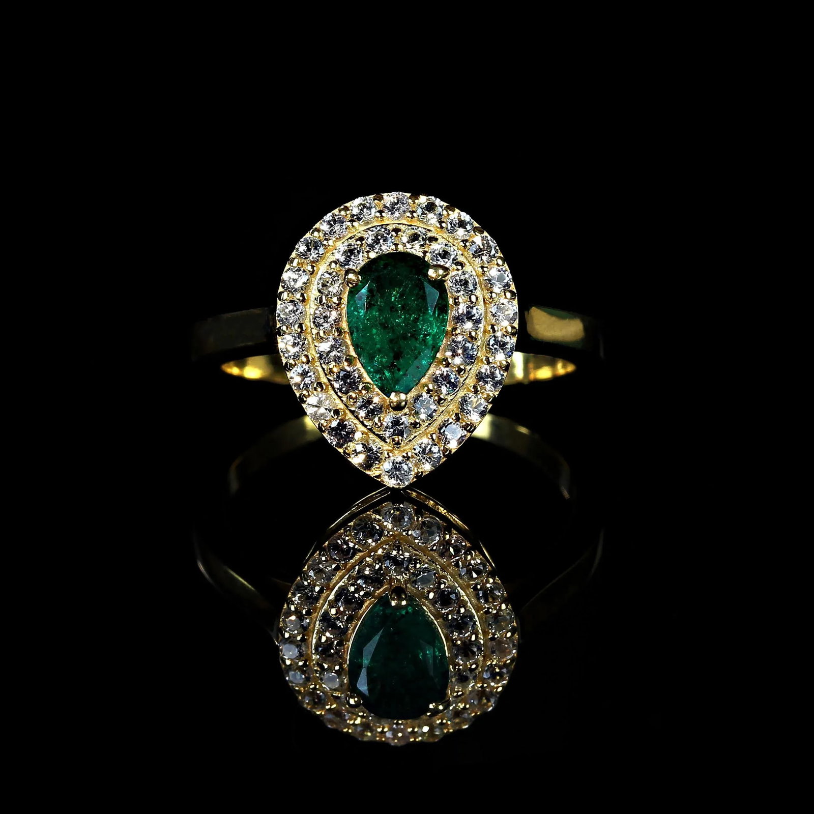 Emerald and White Sapphire Ring Size 8.25 - 4