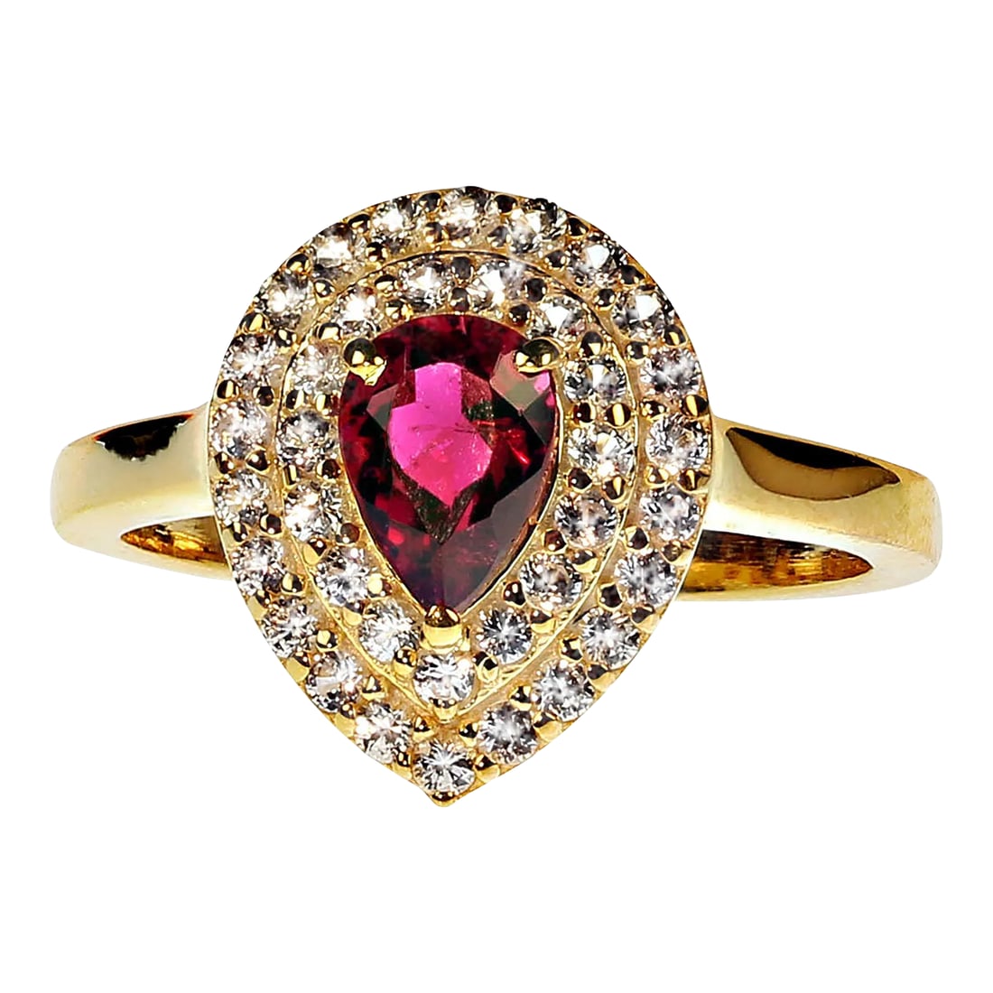 Rubelite and White Sapphire Dinner Ring Size 8.25: This is part of Chairish's Fine Jewelry assortment. Exquisite Rubelite Ring Surrounded by Sparkling White Sapphires in Gold Rhodium Elevate your jewelry collection with this stunning rubelite ring,