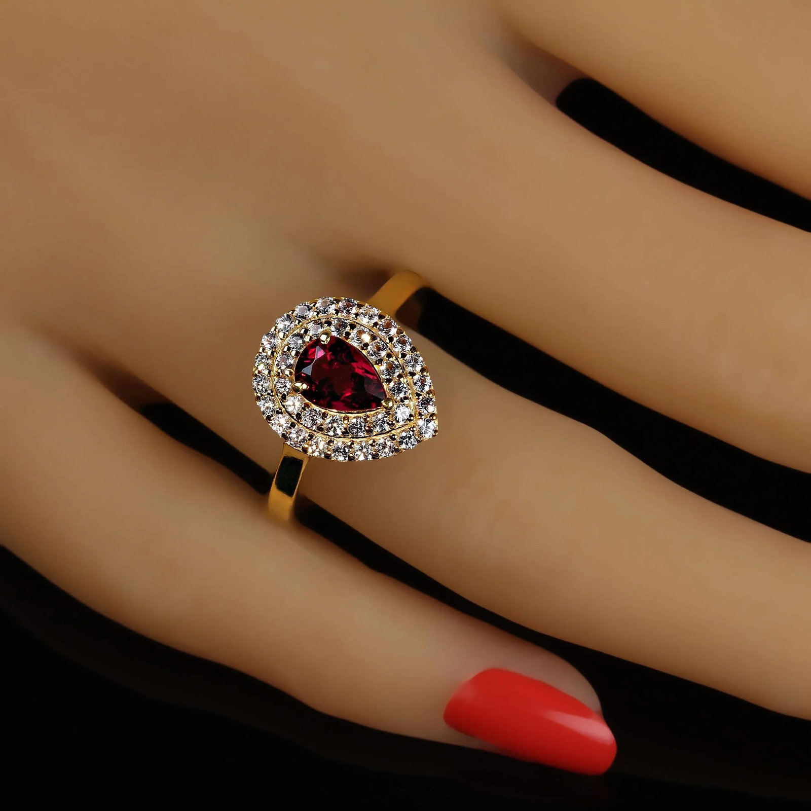 Rubelite and White Sapphire Dinner Ring Size 8.25 - 2