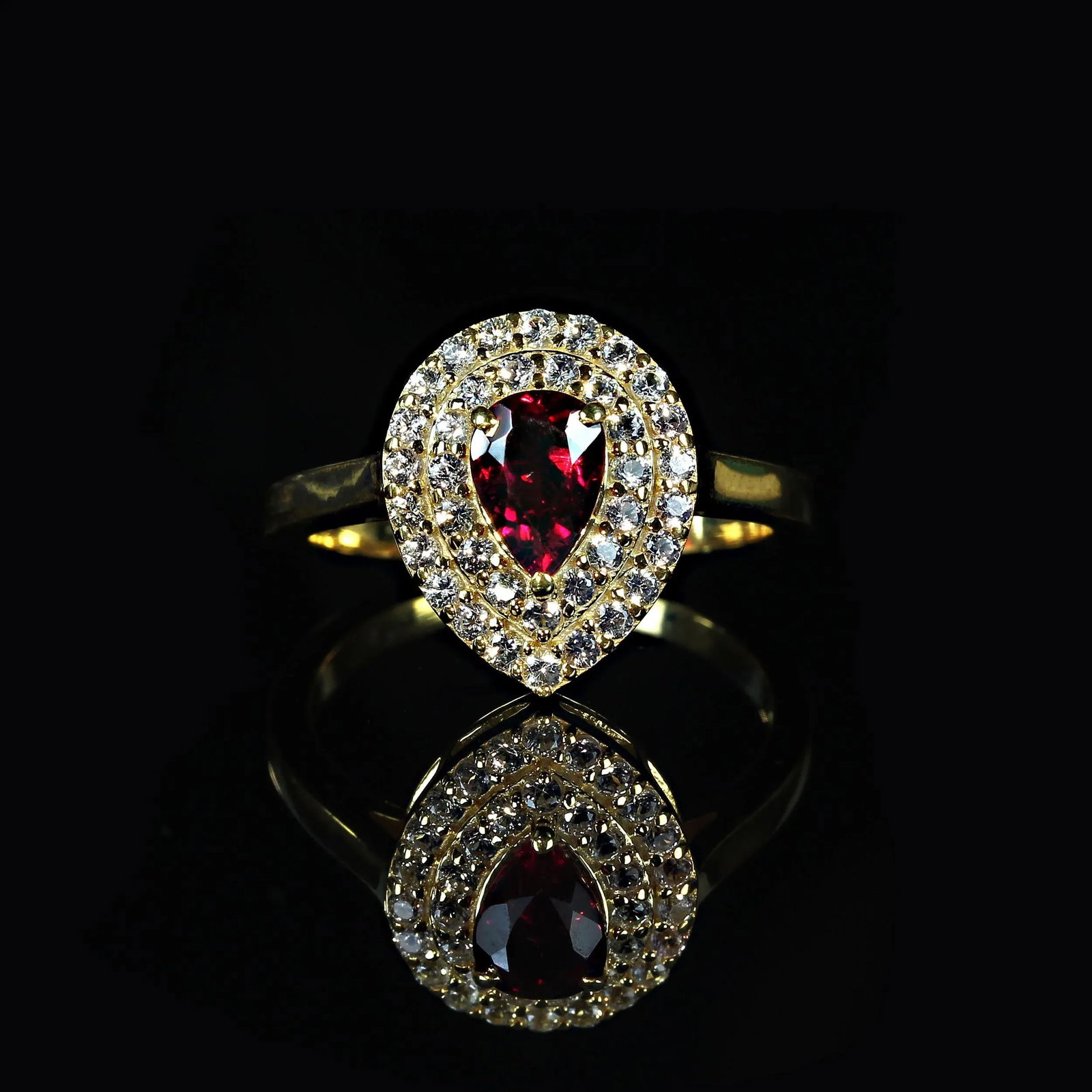 Rubelite and White Sapphire Dinner Ring Size 8.25 - 3