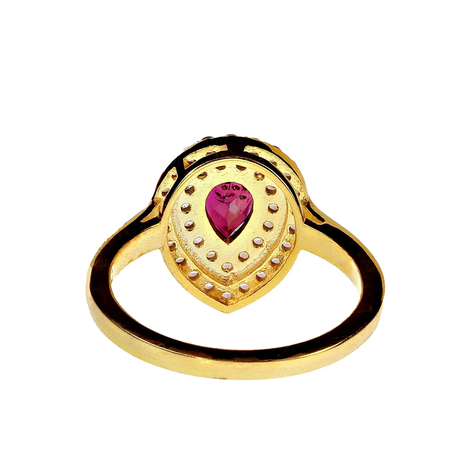 Rubelite and White Sapphire Dinner Ring Size 8.25 - 4