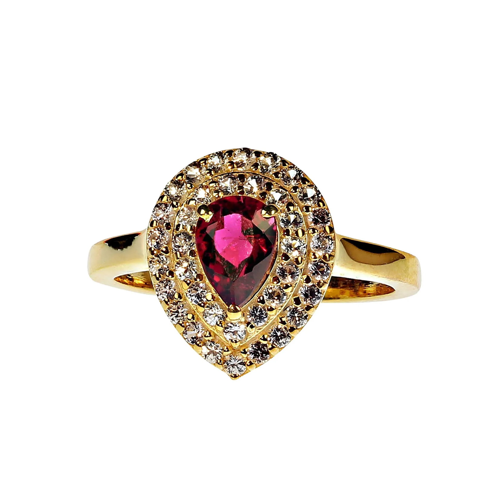 Rubelite and White Sapphire Dinner Ring Size 8.25 - 6