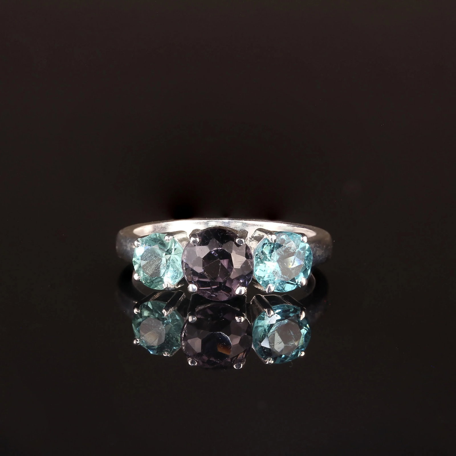 Classic Three Stone Blue Tourmaline Ring Size 8 - 4