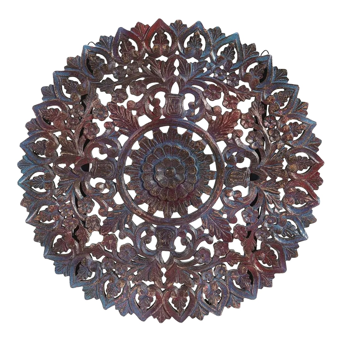 1990s 30" Round Lattice Carved Solid Wood Wall Panel (1 of 3)