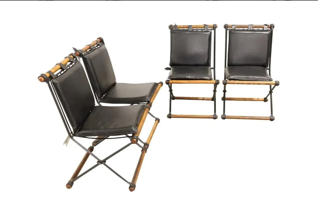 1960s Cleo Baldon Wrought Iron and Wood X Form Dining Chairs - Set of 4 - 3