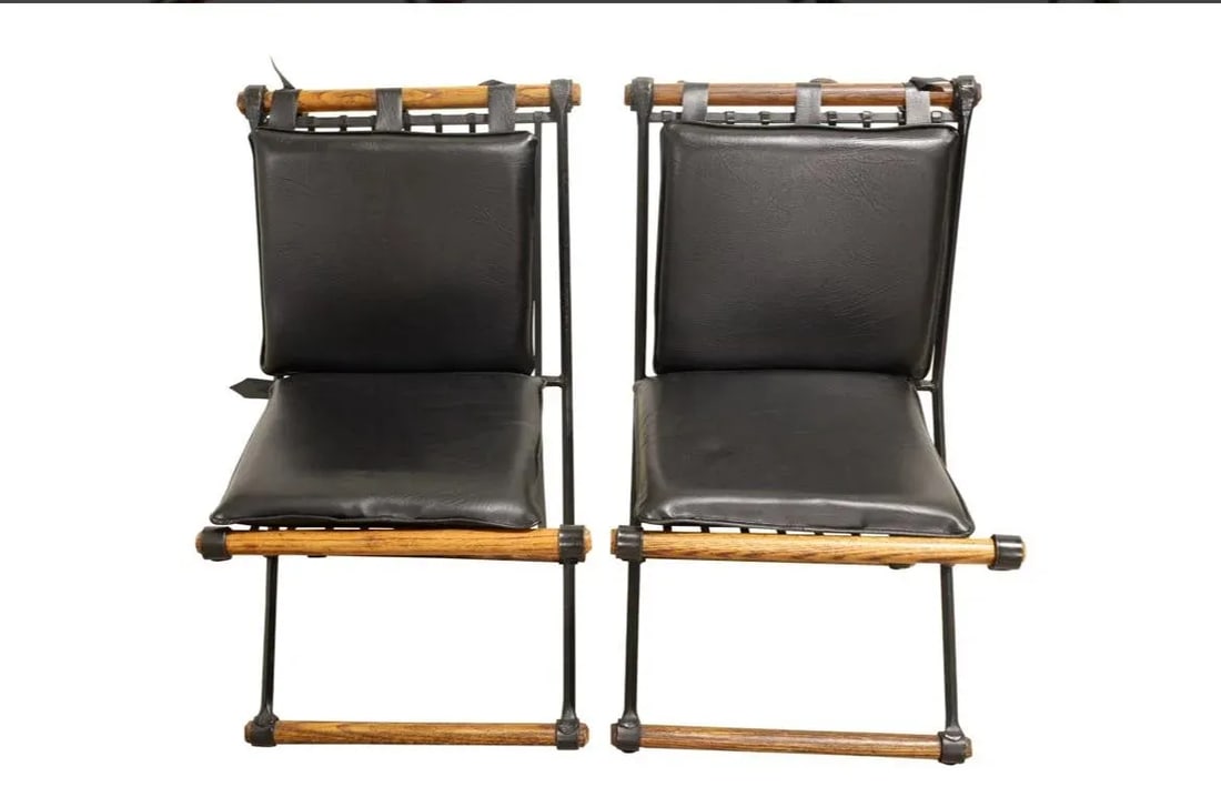 1960s Cleo Baldon Wrought Iron and Wood X Form Dining Chairs - Set of 4 - 4