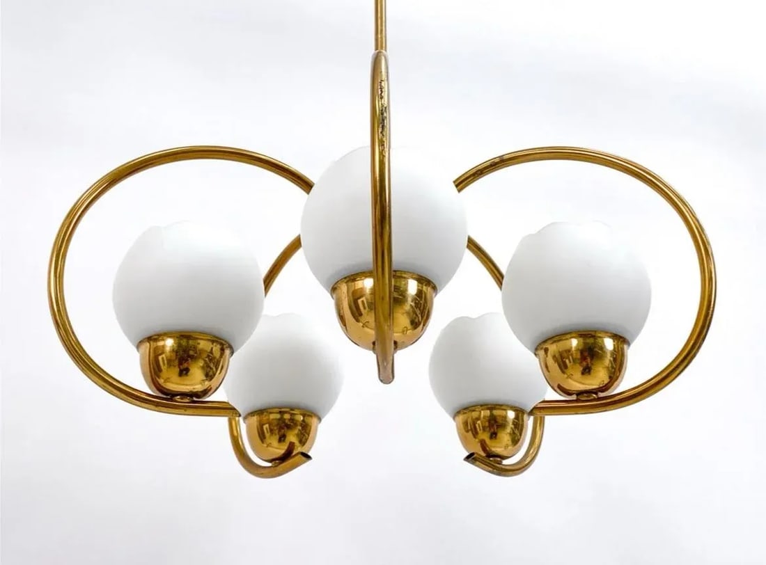 Mid-Century Swedish Brass Chandelier in the Style of Hans Bergstrom for Atelje Lyktan - 4