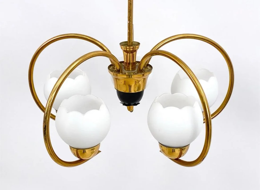 Mid-Century Swedish Brass Chandelier in the Style of Hans Bergstrom for Atelje Lyktan - 5