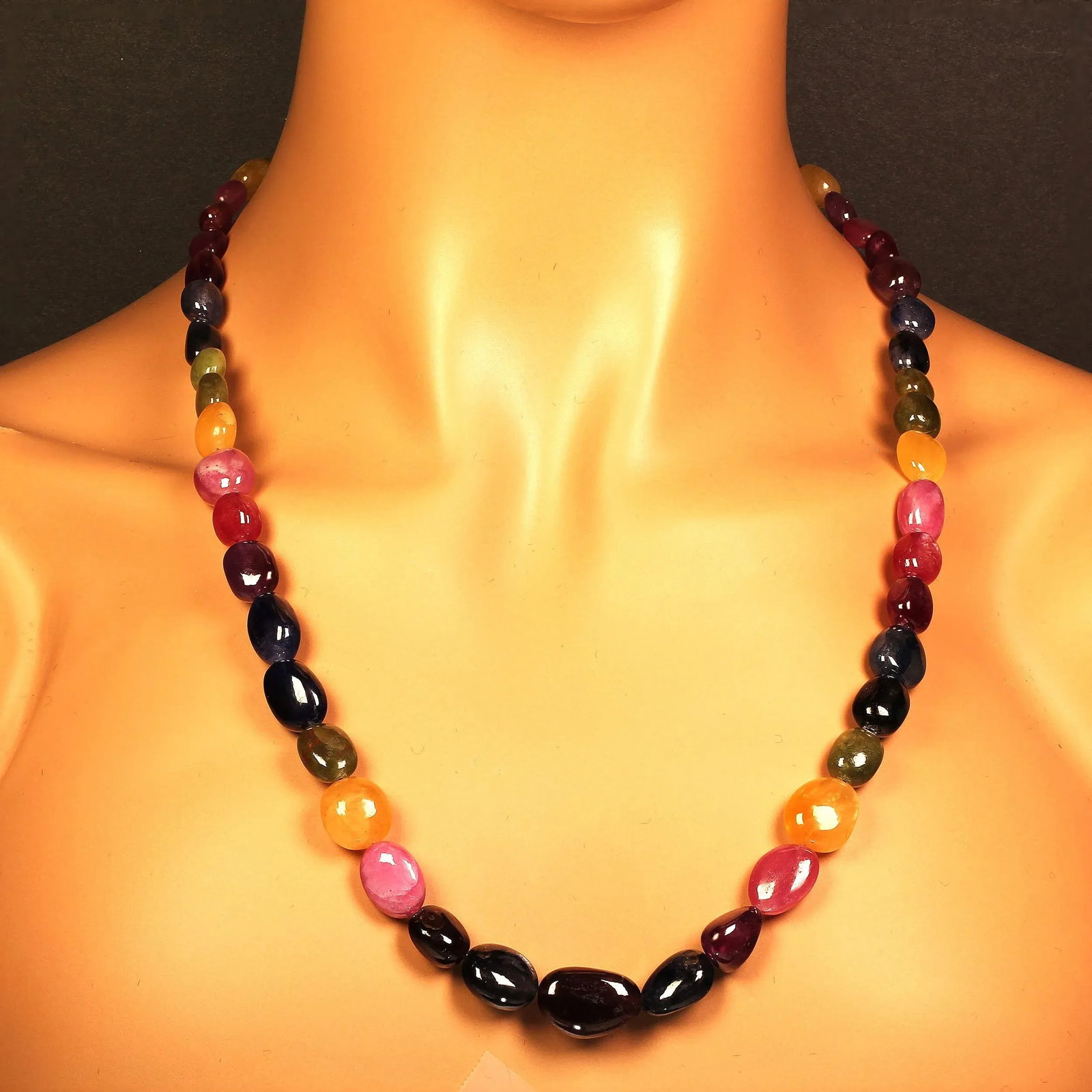 Multi Color Sapphire Ovals Necklace - 2