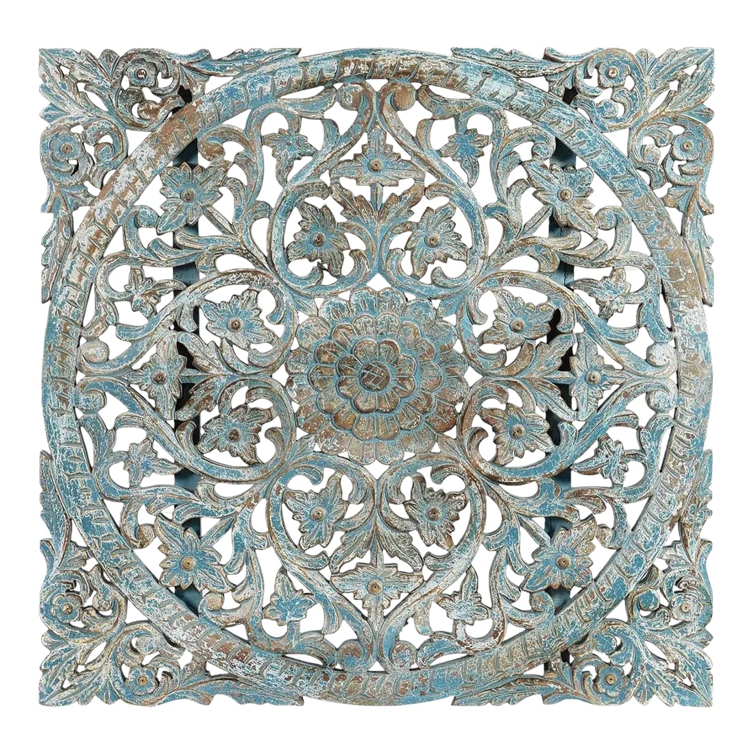 1990s Square Lattice Carved Solid Wood Wall Panel (1 of 3)