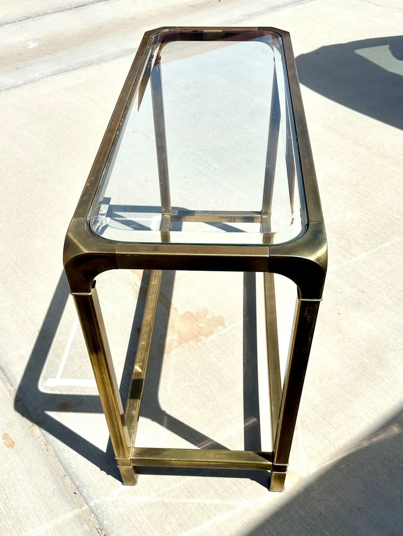 1970s Mastercraft Style Brass/Glass Top Console Table - 3
