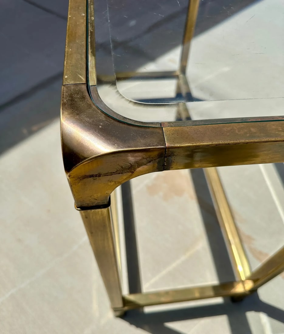1970s Mastercraft Style Brass/Glass Top Console Table - 4