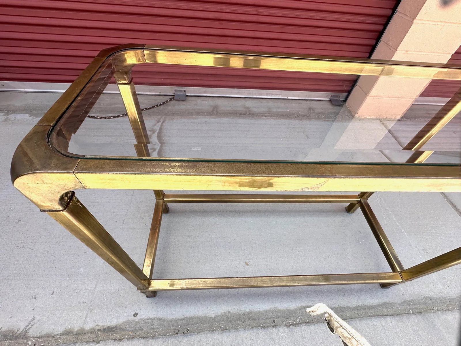 1970s Mastercraft Style Brass/Glass Top Console Table - 6