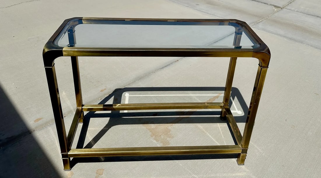 1970s Mastercraft Style Brass/Glass Top Console Table - 7