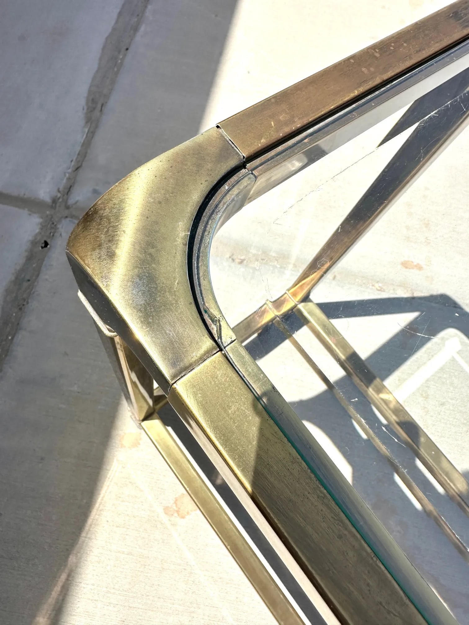 1970s Mastercraft Style Brass/Glass Top Console Table - 8