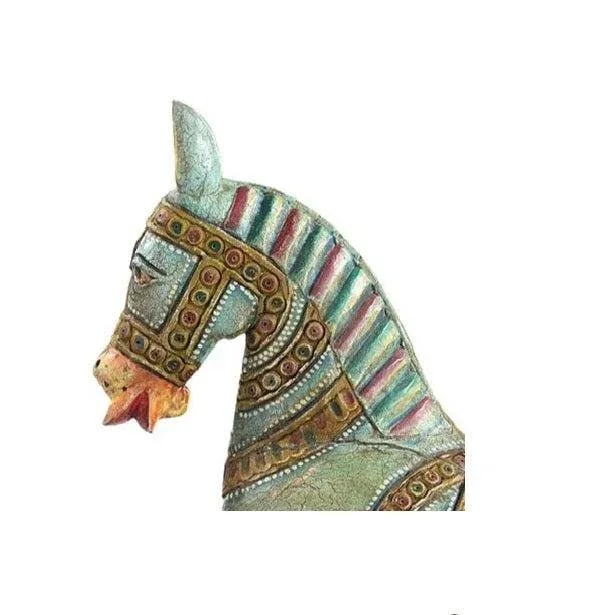Vintage Hand Carved Wooden Artistically Painted Royal Rocking Horse Sculpture - 5
