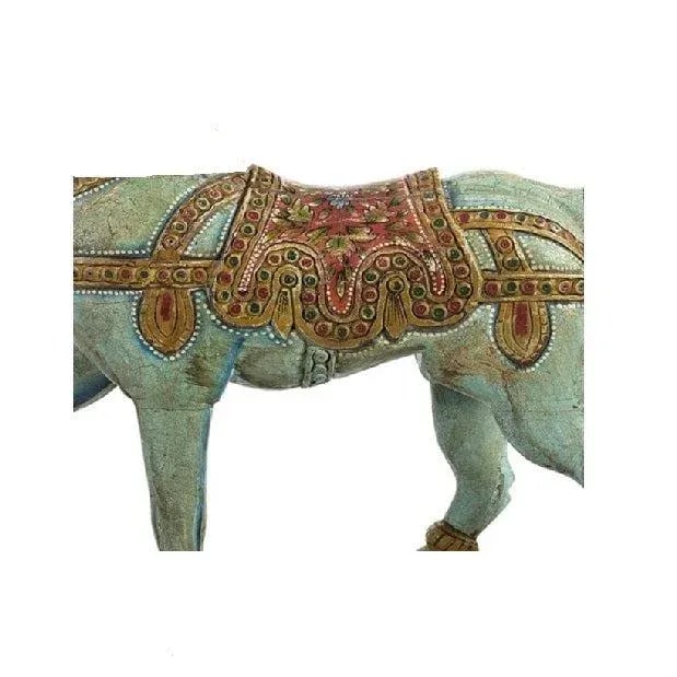 Vintage Hand Carved Wooden Artistically Painted Royal Rocking Horse Sculpture - 6