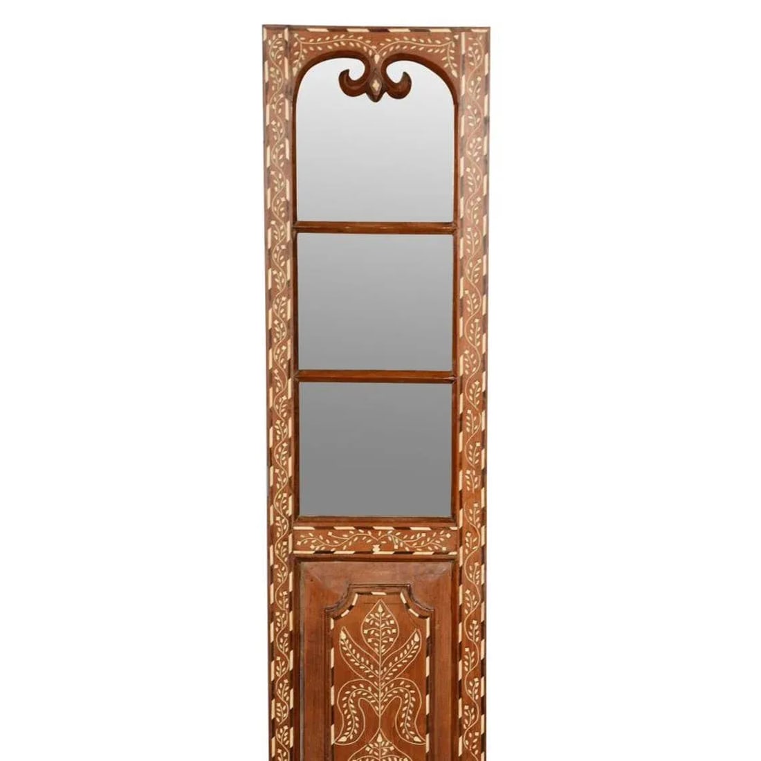 Vintage Bone Inlaid Wooden Decorative Mirror Traditional Style Living Room Wall Panel - 3