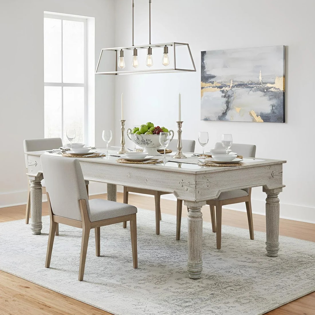 Vintage Farmhouse Style Distressed White Antique Door Repurposed 79" Long Dining Table - 2