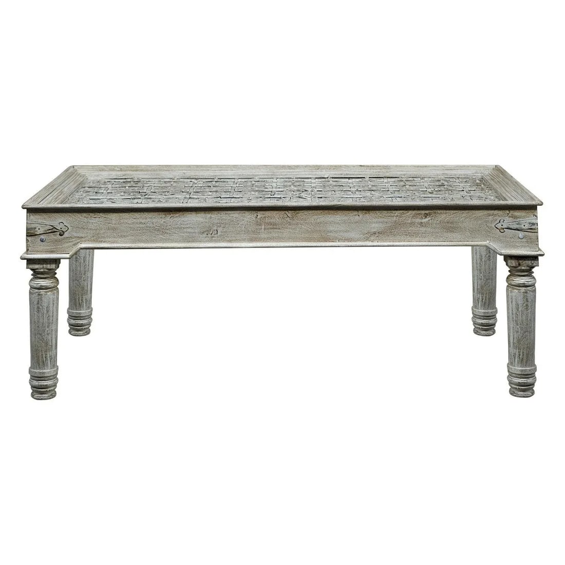 Vintage Farmhouse Style Distressed White Antique Door Repurposed 79" Long Dining Table - 3