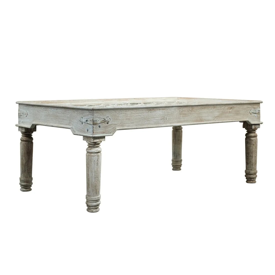 Vintage Farmhouse Style Distressed White Antique Door Repurposed 79" Long Dining Table - 4
