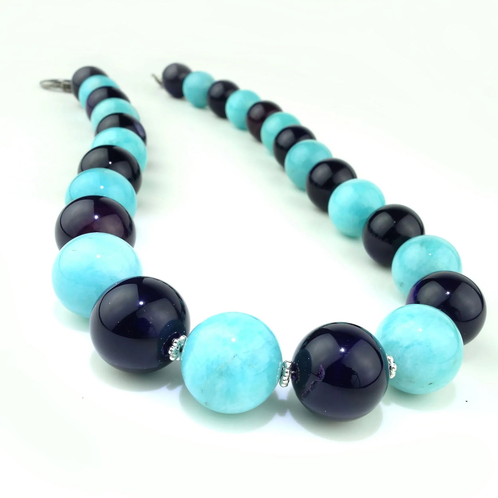 AJD Necklace of Amazonite and Amethyst Spheres February Birthstone - 3