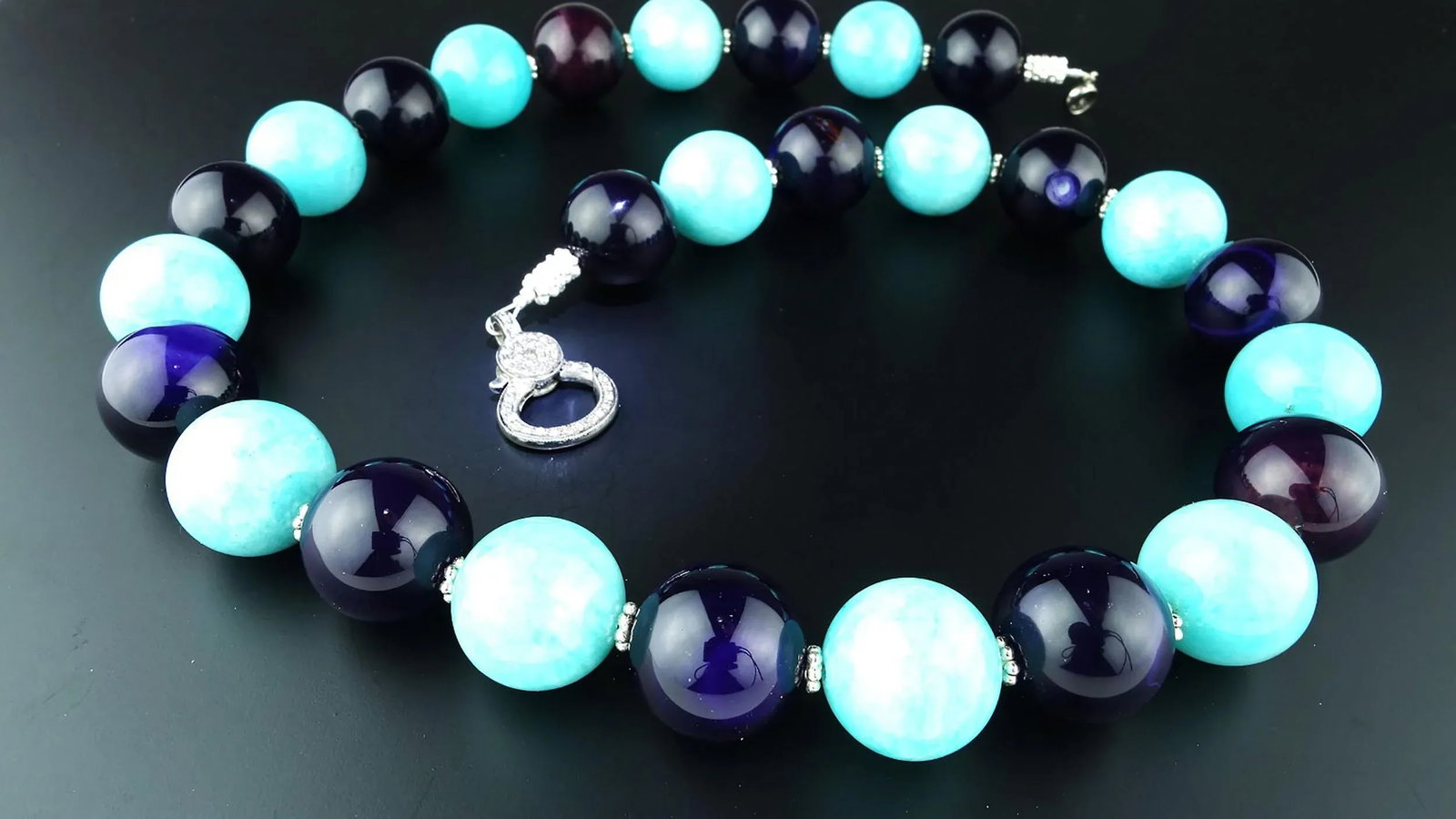 AJD Necklace of Amazonite and Amethyst Spheres February Birthstone - 5