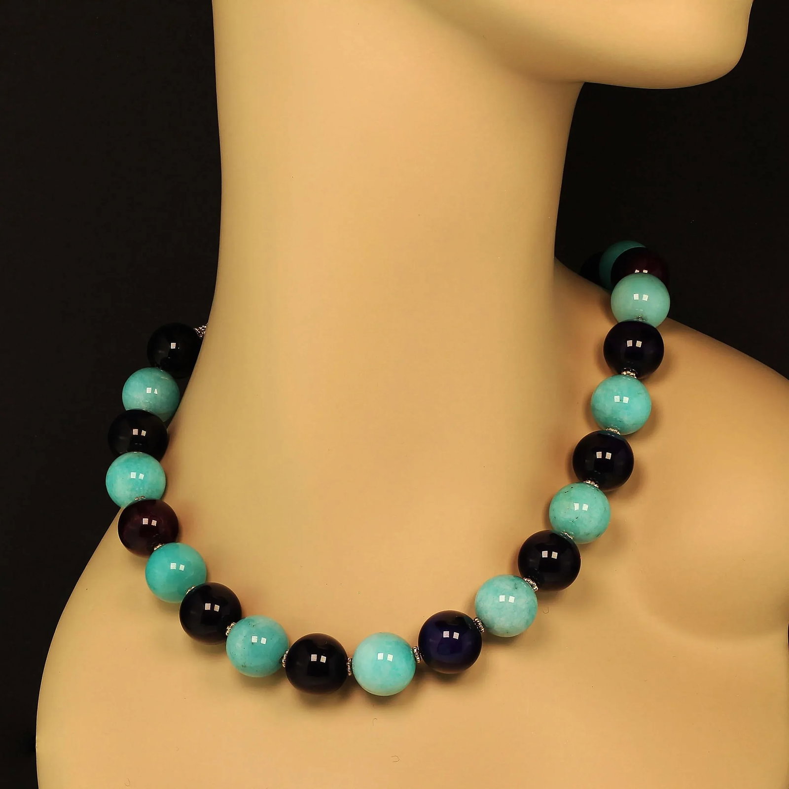AJD Necklace of Amazonite and Amethyst Spheres February Birthstone - 6