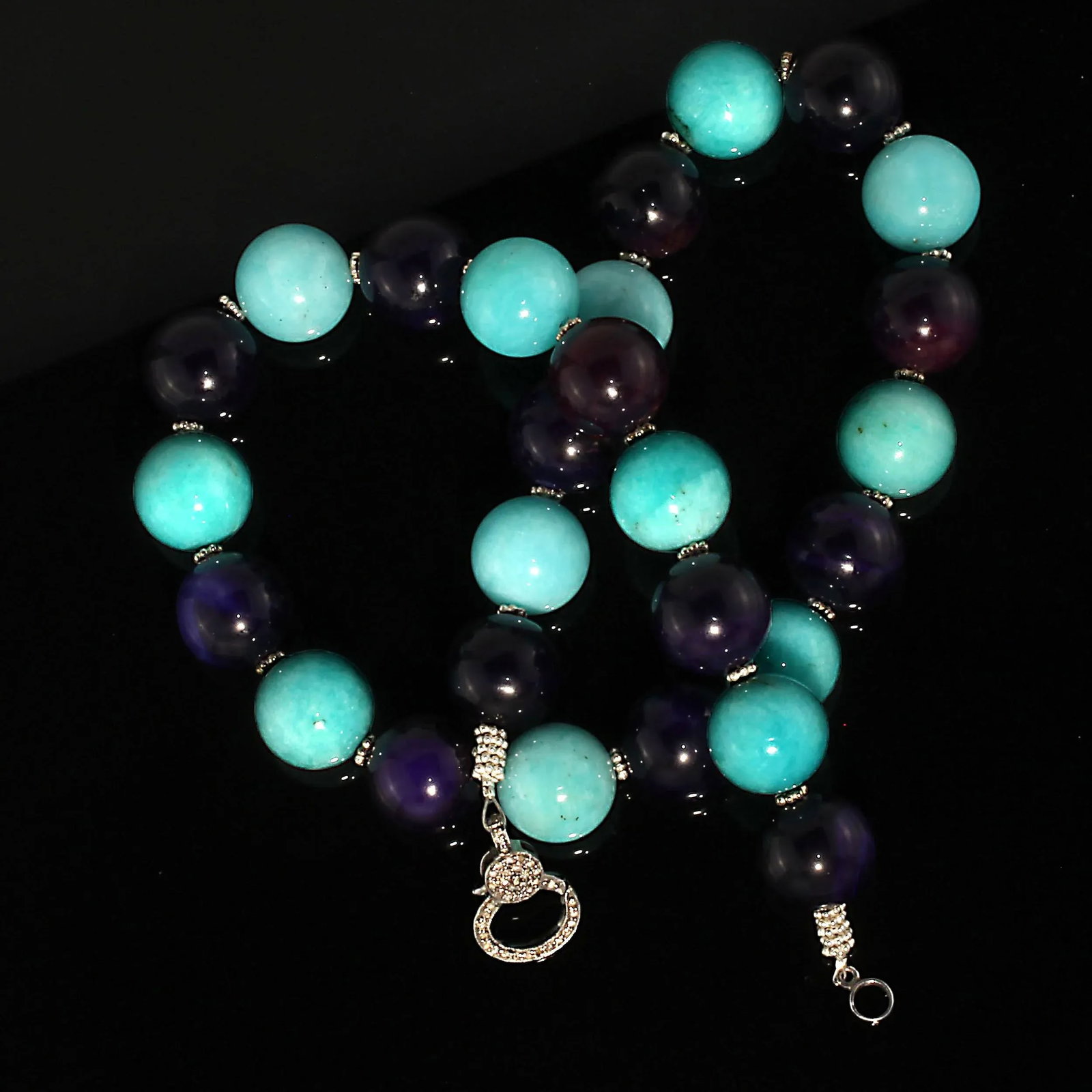 AJD Necklace of Amazonite and Amethyst Spheres February Birthstone - 8