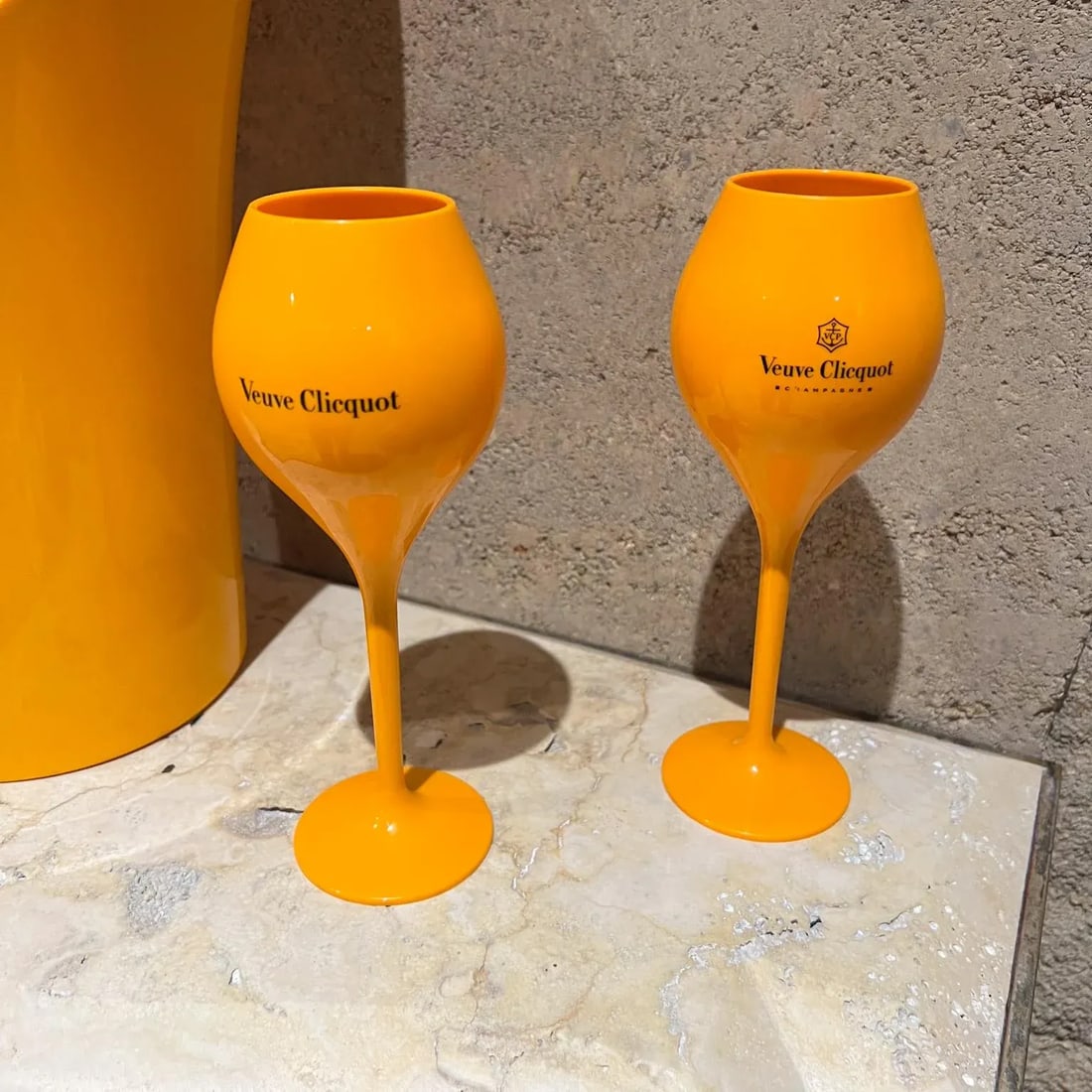 Veuve Clicquot Orange Champagne Ice Bucket With Four Glasses Set - 11