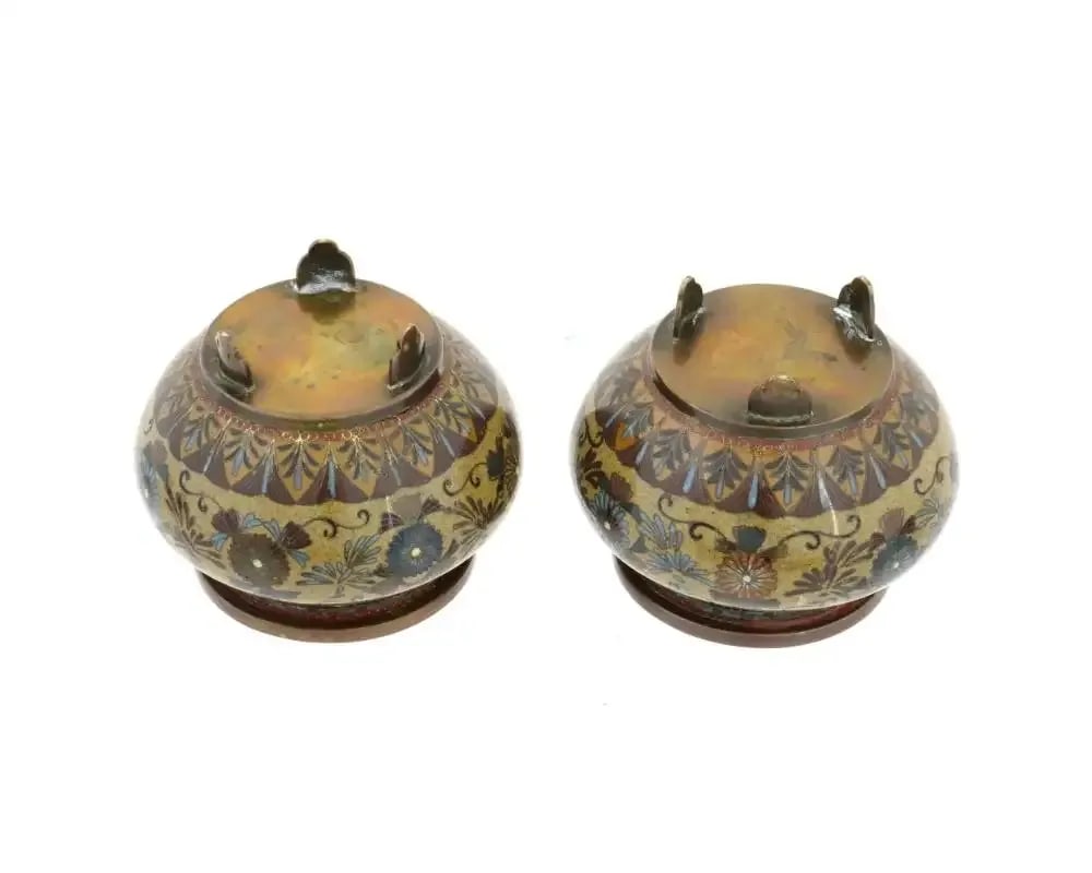 A Pair of Early Japanese Cloisonne Enamel Censors Attributed to Honda Yasaburo - 2