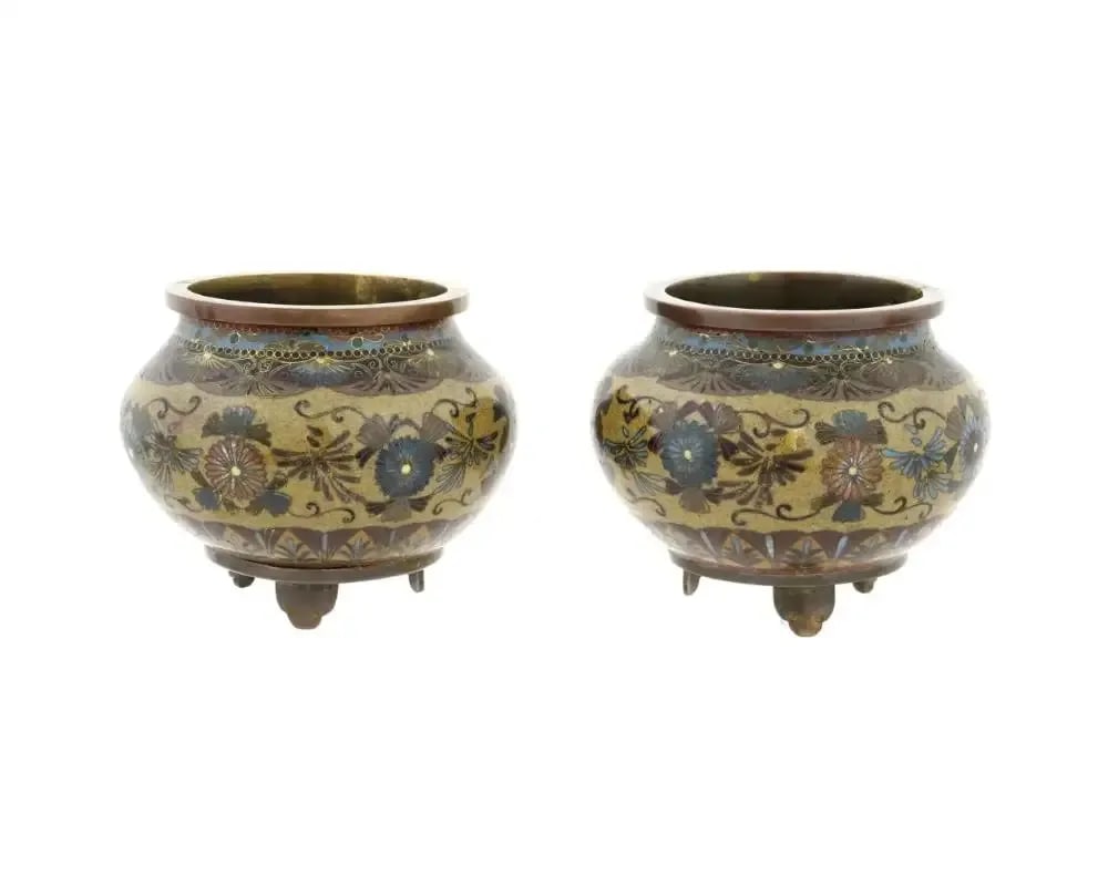 A Pair of Early Japanese Cloisonne Enamel Censors Attributed to Honda Yasaburo - 3