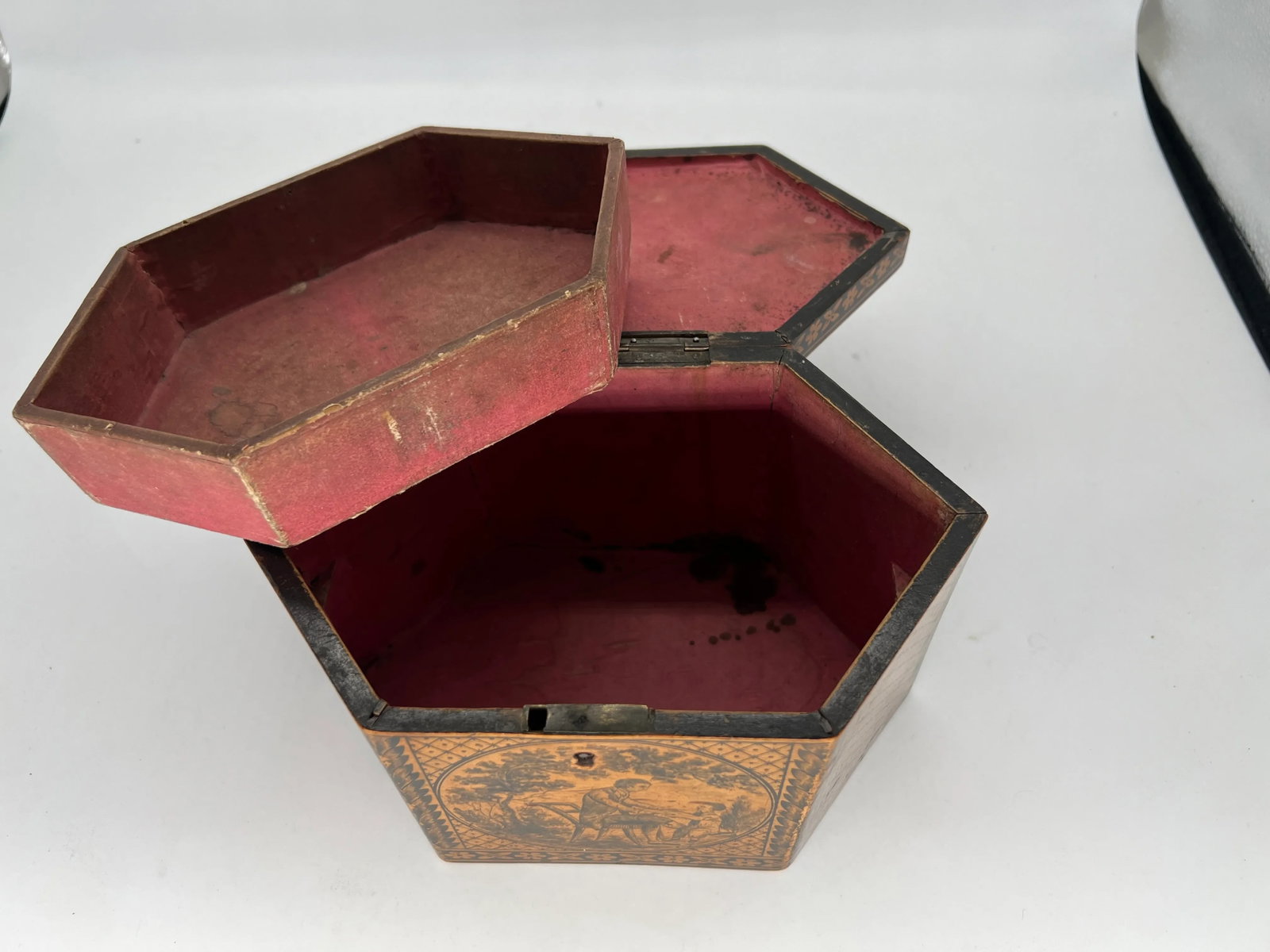 C. 1870 Antique English Tunbridge Ware & Penwork Regency Tea Caddy Box - 10
