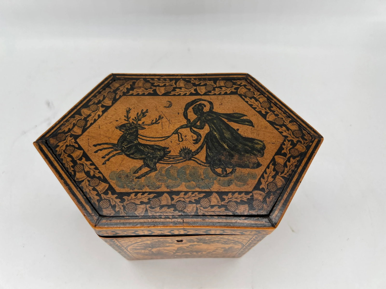 C. 1870 Antique English Tunbridge Ware & Penwork Regency Tea Caddy Box - 3