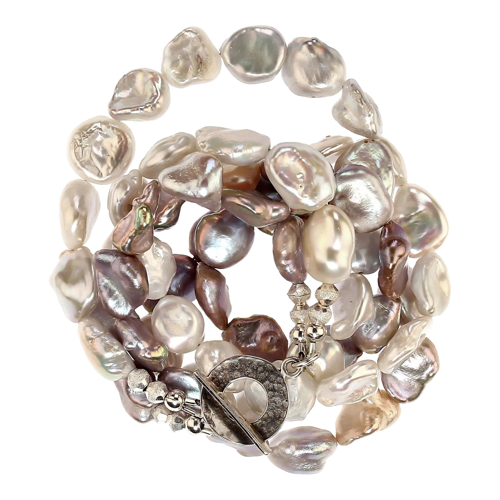 Two-Strand Pearls in Silver & White Cross Over Pattern Necklace
