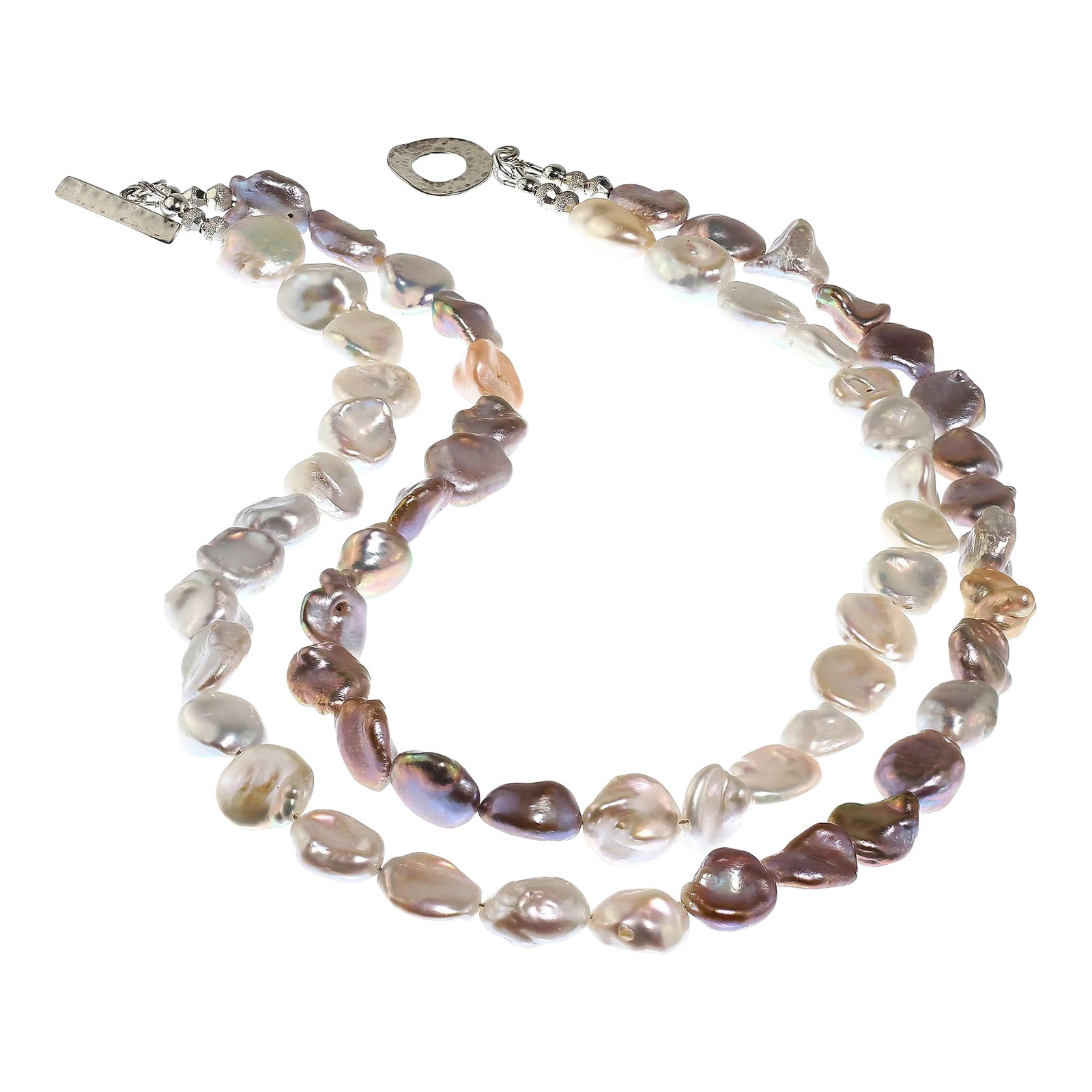 Two-Strand Pearls in Silver & White Cross Over Pattern Necklace - 2