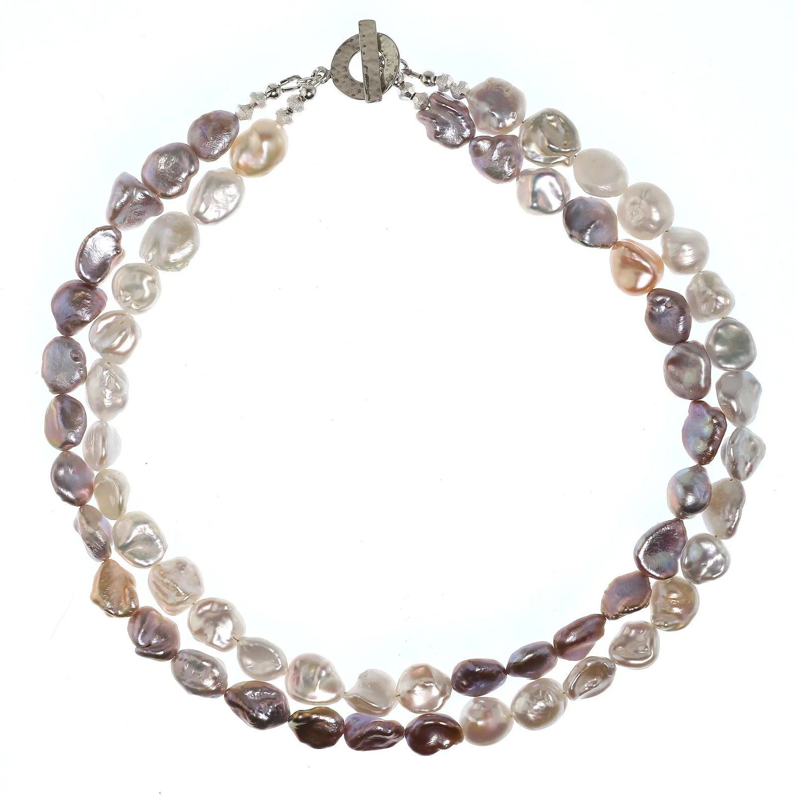 Two-Strand Pearls in Silver & White Cross Over Pattern Necklace - 5