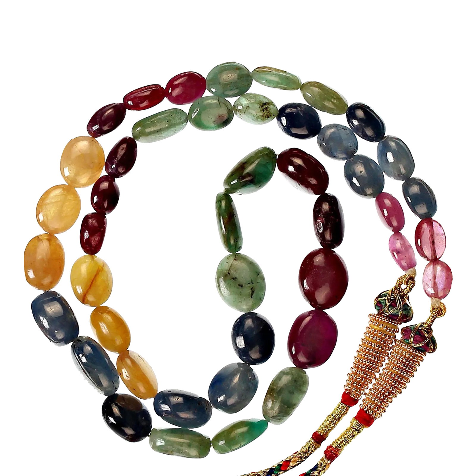 Multi Color Beaded Sapphire Necklace: This is part of Chairish's Fine Jewelry assortment. Bright and fun smooth ovals of graduated Sapphires are just perfect for that finishing touch. This Sapphire necklace is a lovely way to enhance