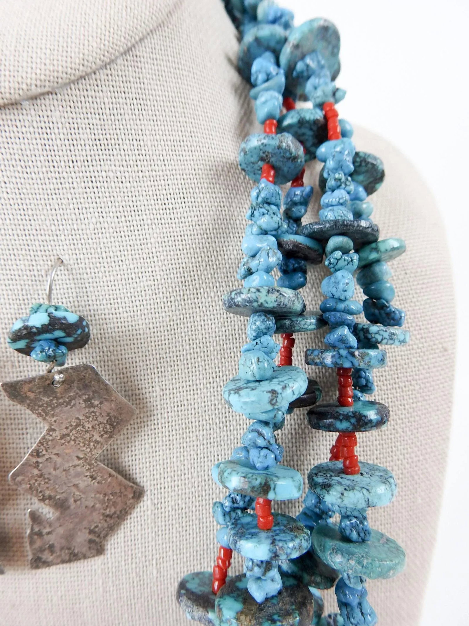 Late 20th Century Artist Studio Turquoise Sterling Silver Necklace & Earrings - 4