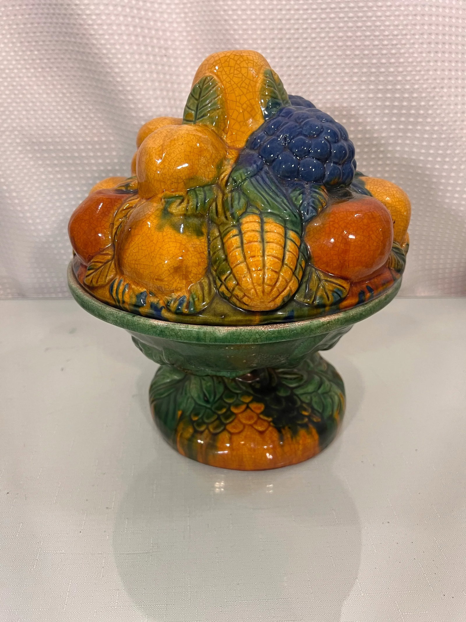Vintage Majolica Style Fruit Stacked Lidded Bowl / Catchall Decor - 11