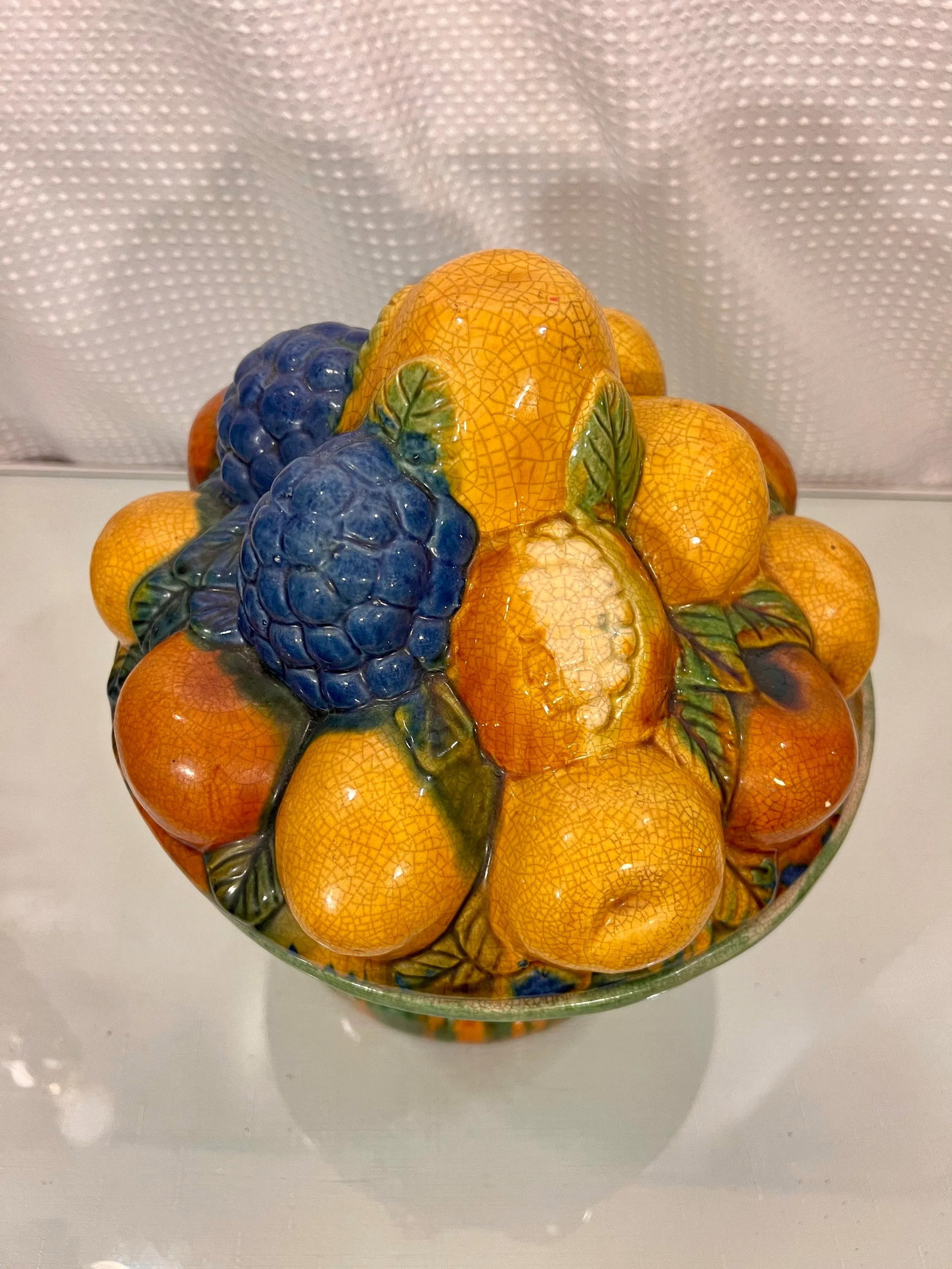 Vintage Majolica Style Fruit Stacked Lidded Bowl / Catchall Decor - 3