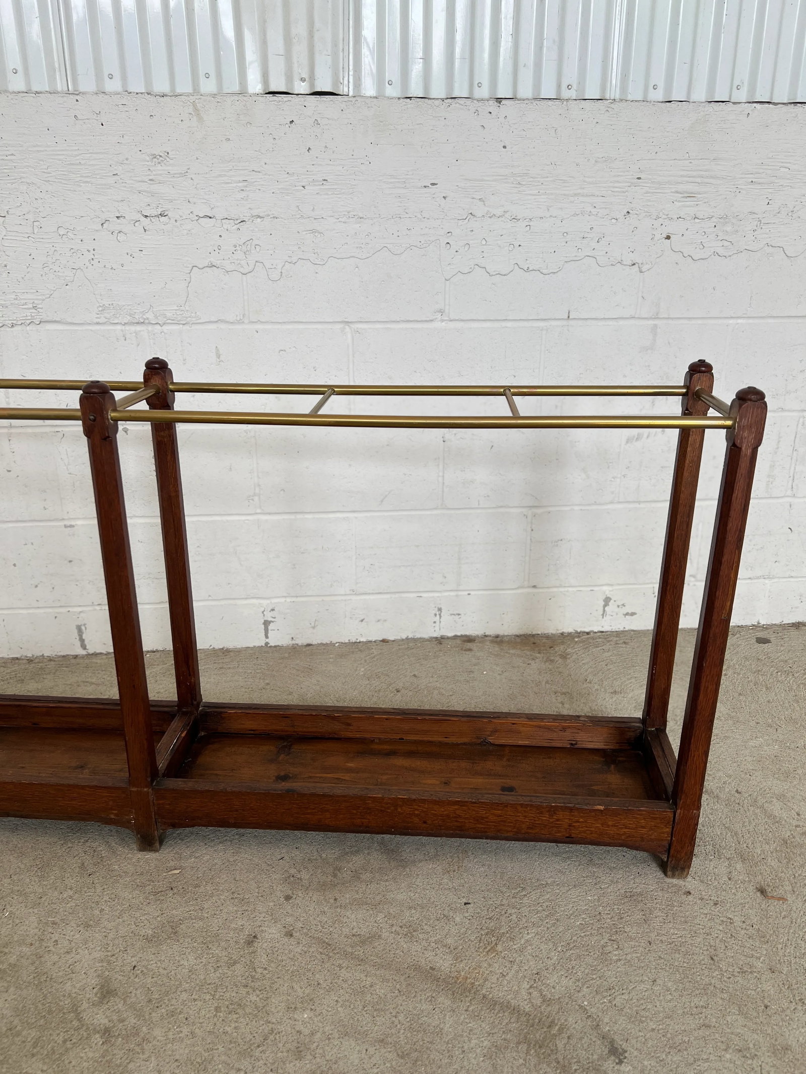 19th Century English Oak & Brass Cane / Umbrella Holder 8ft Victorian Hotel - 4