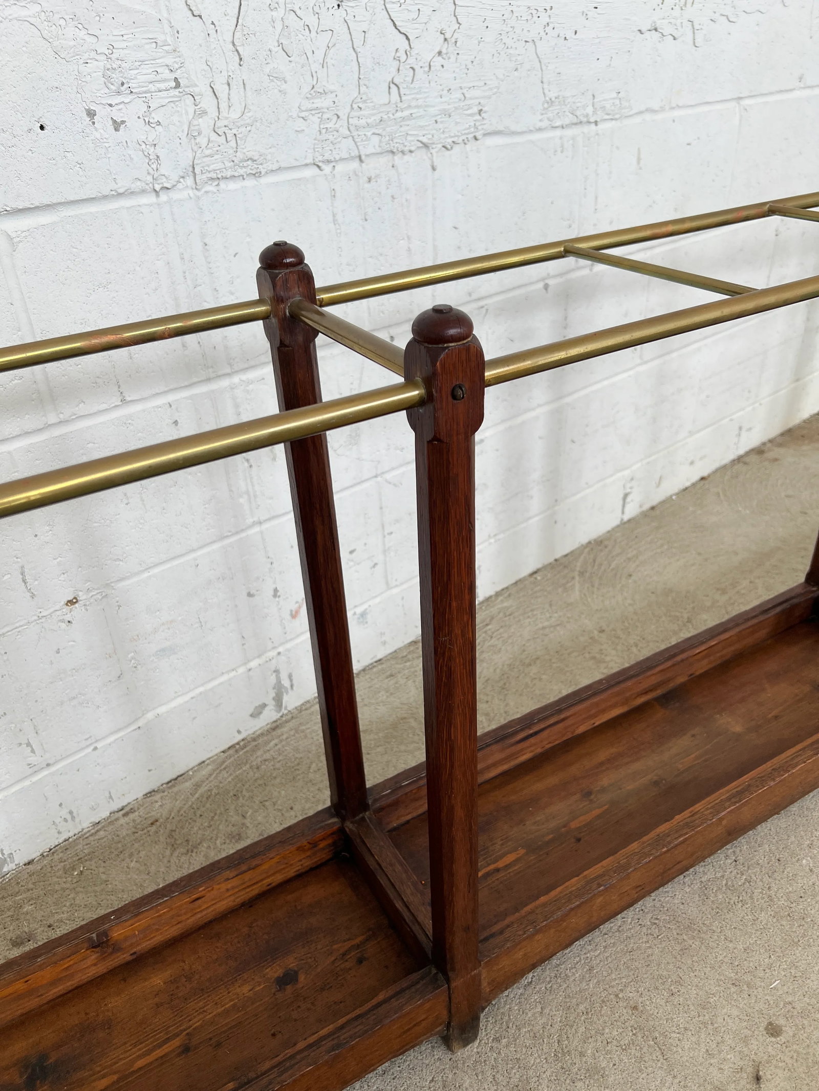 19th Century English Oak & Brass Cane / Umbrella Holder 8ft Victorian Hotel - 6